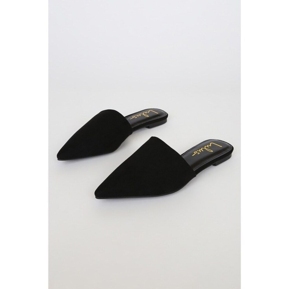 Lulus Lorena Black Suede Pointed Toe Slides - Size 5